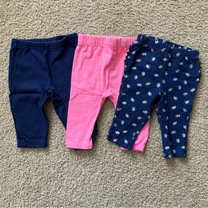Set of Three Baby Leggings - Navy, Pink, Floral - Various Brands